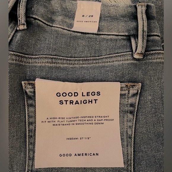 NWT Good American Good Legs Straight High Rise Distressed Jeans Blue Size 8 - Picture 13 of 13